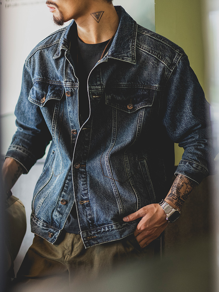 Down Jacket Packable - Retro American Washed Blue Denim Jacket