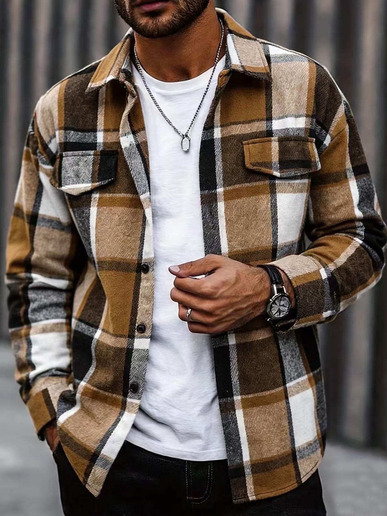 Retro Plaid Shirt Men Casual E - огляд і ціна Flannel Shirt Lined