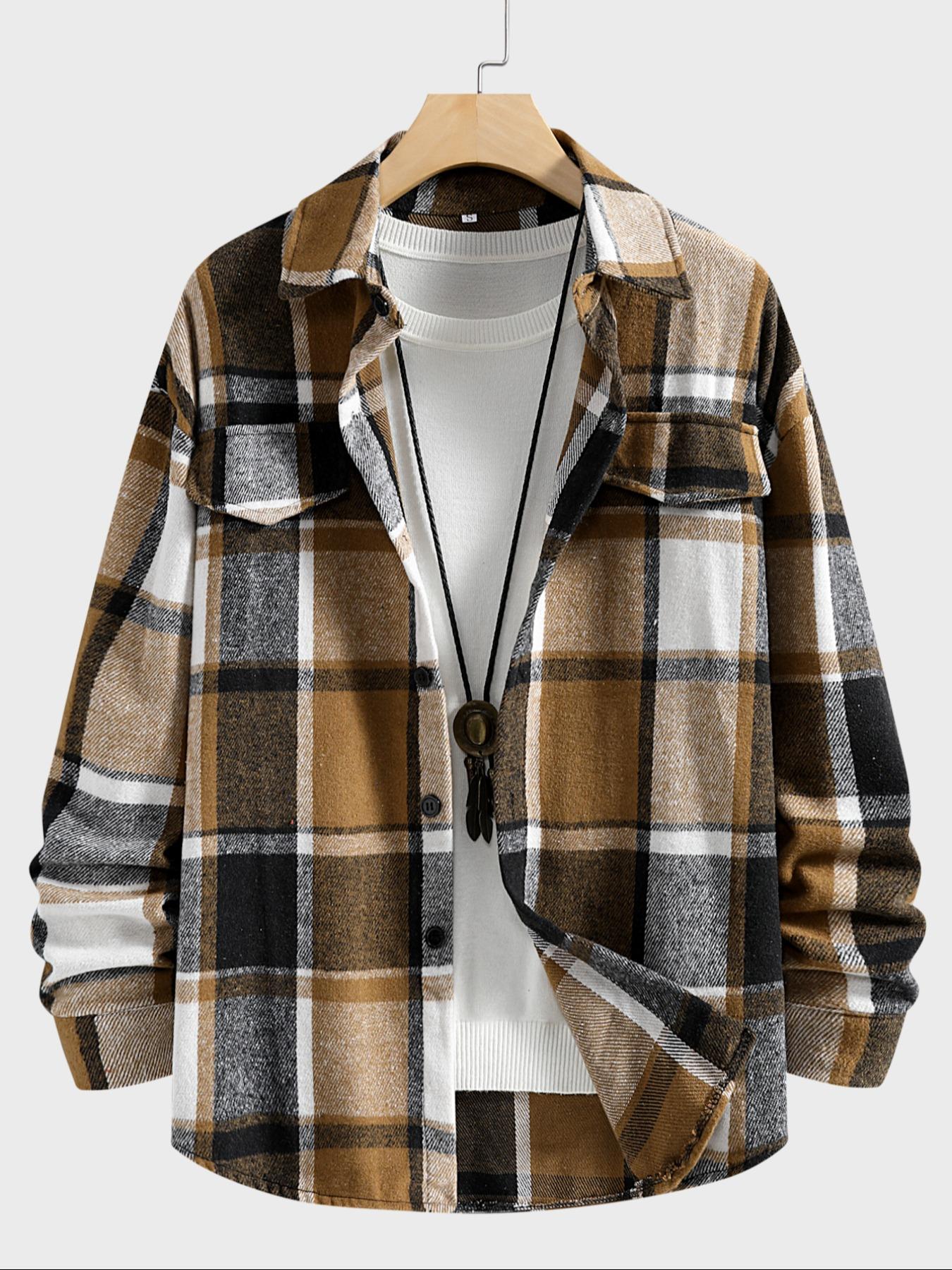 Retro Plaid Shirt Men Casual E - огляд і ціна Flannel Shirt Lined