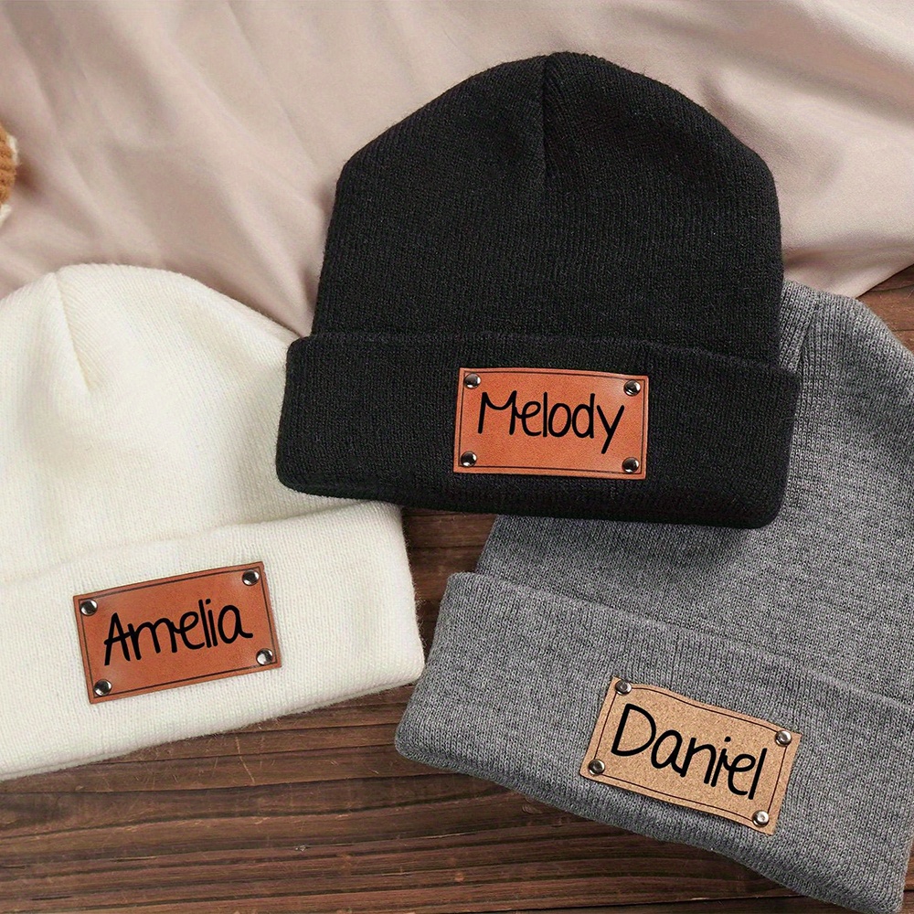Custom Name Leather Label Knit - огляд і ціна Knit Beanie Hat Warm